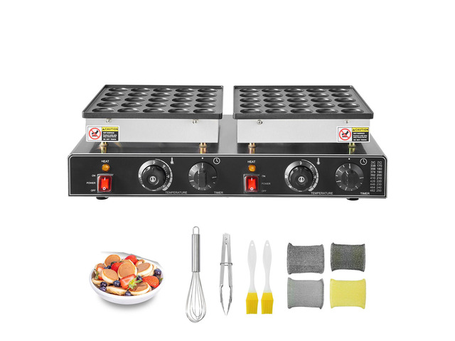 50PCS Mini Dutch Pancake Maker, Non-stick Stainless Steel Dorayaki Baker, 1800W Commercial Electric Poffertjes Grill Pan, Dual Temp & Time Control,...