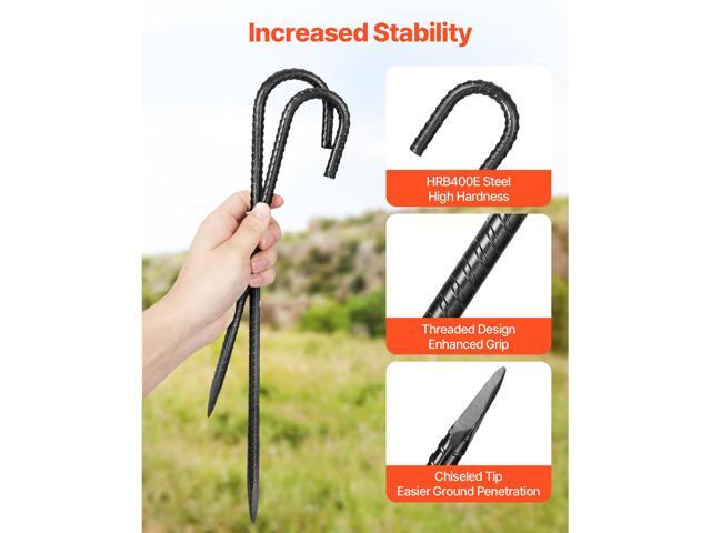 Rebar Stakes, 12-Inch, Heavy-Duty 0.4 in Diameter J Hook, Galvanized Steel Ground Anchors with Chisel Point End & Rust-Resistant Coating, for...