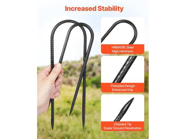 Rebar Stakes, 10-Inch, Heavy-Duty 0.32 in Diameter U Shape, Galvanized Steel Ground Anchors with Chisel Point End & Rust-Resistant Coating, for...