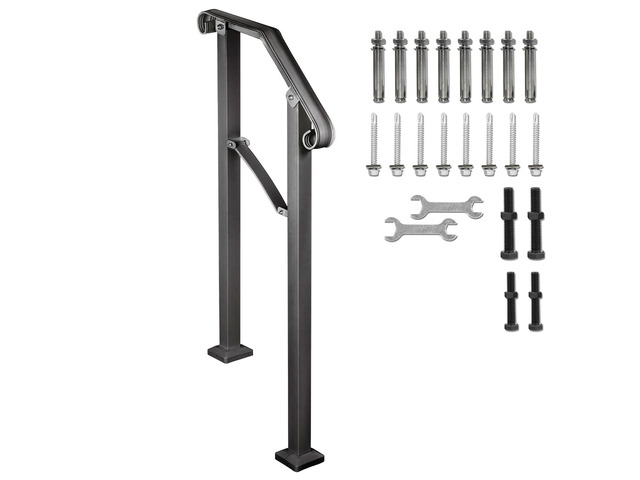 Handrails for Outdoor Steps, Fit 2 or 3 Steps Outdoor Stair Railing, Arch#2 Wrought Iron Handrail, Flexible Porch Railing, Black Transitional...