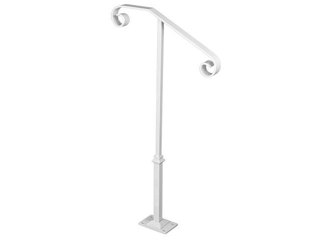 Single Post Handrail White Wrought Iron Post Mount Step Grab Supports Fits 1 or 2 Steps Grab Rail Single Post Railing