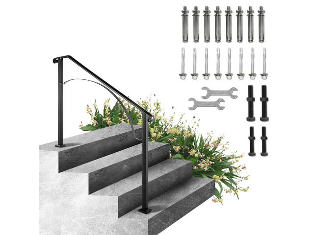 Handrails for Outdoor Steps, Fit 3 or 4 Steps Outdoor Stair Railing, Arch#3 Wrought Iron Handrail, Flexible Porch Railing, Black Transitional...