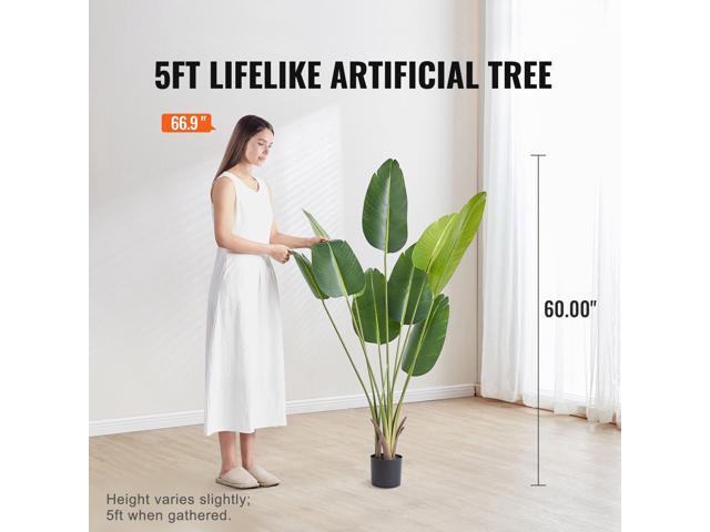 Artificial Birds Of Paradise Tree, 5 FT Tall Faux Plant, PE Material & Anti-Tip Tilt Protection Low-Maintenance Plant, Lifelike Green Fake Tree for...