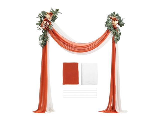 Artificial Wedding Arch Flowers Kit, Orange Wedding Arch Flowers with Drapes Kit (Pack of 4) - 2 Pcs Floral Arrangement, 2 Pcs Sheer Drapes, for...