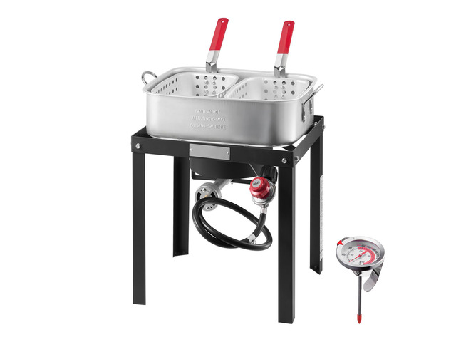 18 Qt Fish and Wing Fryer with Double Basket, Aluminum Propane Fish Fryer Kit, Outdoor Deep Fryer Seafood Pot with Thermometer and 58,000 BTUs...