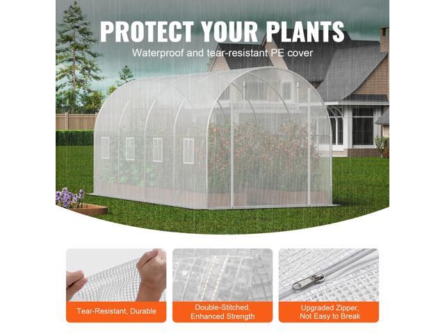 Walk-in Tunnel Greenhouse, 14.6x6.4x6.3 ft Hoop House Greenhouse Tunnel, Plant Hot House with Galvanized Steel Frame, White PE Cover, Roll-up...