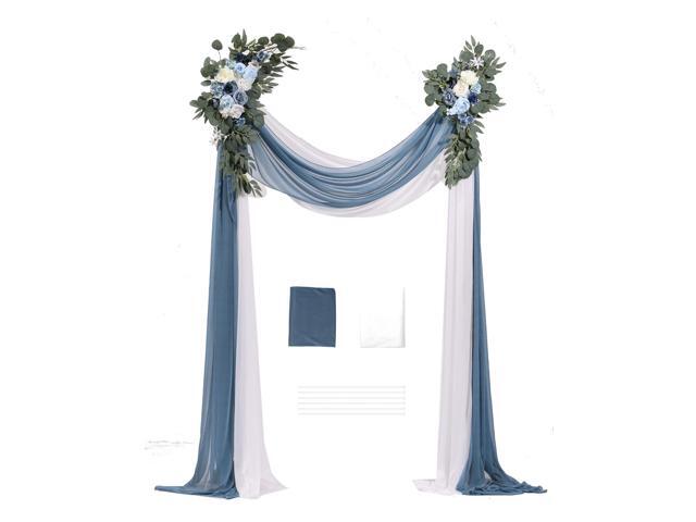 Artificial Wedding Arch Flowers Kit, Blue Wedding Arch Flowers with Drapes Kit (Pack of 4) - 2 Pcs Floral Arrangement, 2 Pcs Sheer Drapes, for...