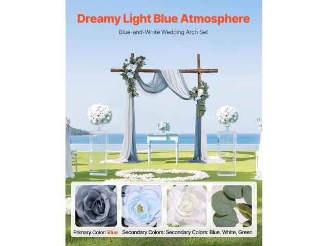 Artificial Wedding Arch Flowers Kit, Blue Wedding Arch Flowers with Drapes Kit (Pack of 4) - 2 Pcs Floral Arrangement, 2 Pcs Sheer Drapes, for...