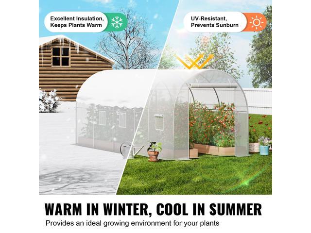 Walk-in Tunnel Greenhouse, 14.6x6.4x6.3 ft Hoop House Greenhouse Tunnel, Plant Hot House with Galvanized Steel Frame, White PE Cover, Roll-up...