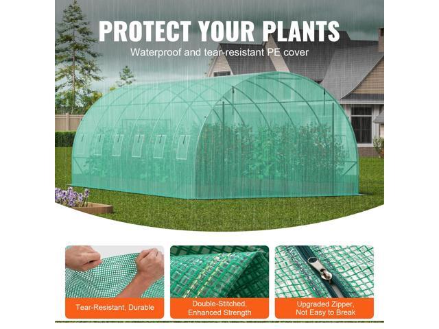 Walk-in Tunnel Greenhouse, 19.4x9.7x6.5 ft Hoop House Greenhouse Tunnel, Plant Hot House with Galvanized Steel Frame, Green PE Cover, Roll-up...