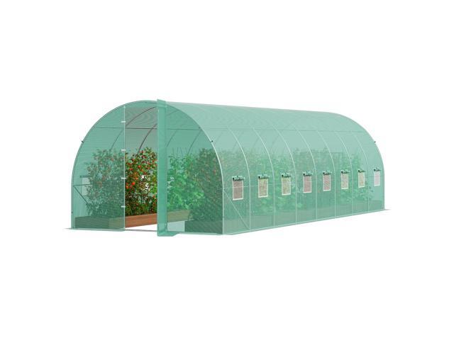 Walk-in Tunnel Greenhouse, 27.4x9.5x7.4 ft Hoop House Greenhouse Tunnel, Plant Hot House with Galvanized Steel Frame, Green PE Cover, Swing Door...