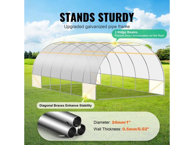 Walk-in Tunnel Greenhouse, 19.4x9.7x6.5 ft Hoop House Greenhouse Tunnel, Plant Hot House with Galvanized Steel Frame, White PE Cover, Roll-up...
