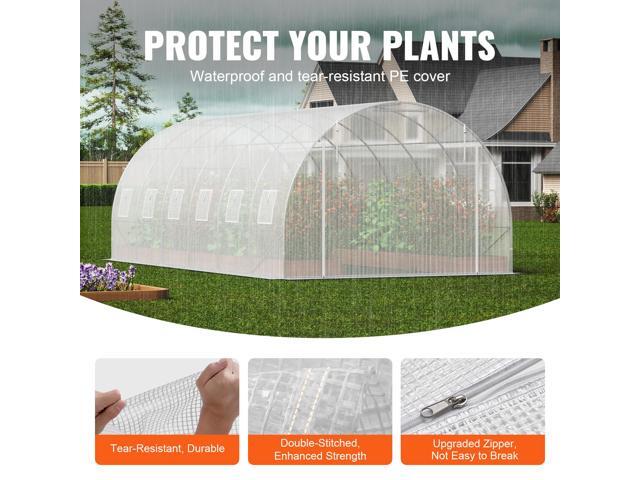 Walk-in Tunnel Greenhouse, 19.4x9.7x6.5 ft Hoop House Greenhouse Tunnel, Plant Hot House with Galvanized Steel Frame, White PE Cover, Roll-up...