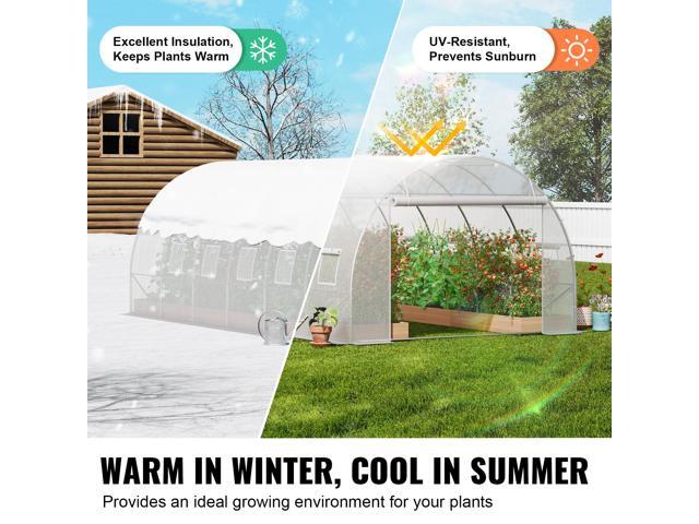 Walk-in Tunnel Greenhouse, 19.4x9.7x6.5 ft Hoop House Greenhouse Tunnel, Plant Hot House with Galvanized Steel Frame, White PE Cover, Roll-up...