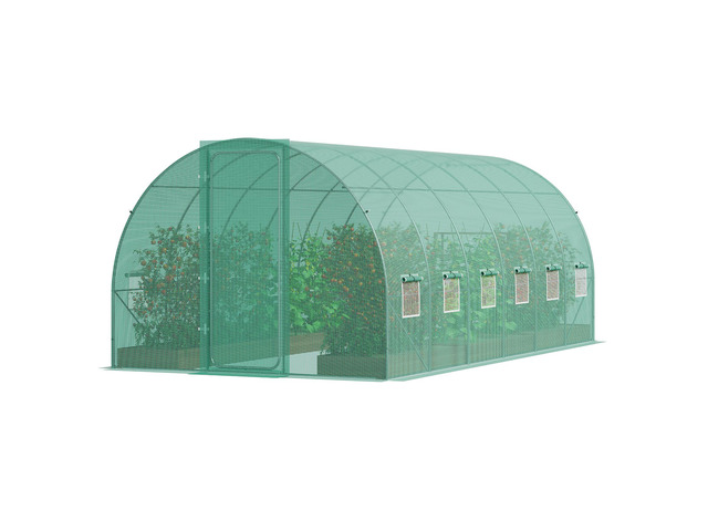 Walk-in Tunnel Greenhouse, 19.4x9.7x7.4 ft Hoop House Greenhouse Tunnel, Plant Hot House with Galvanized Steel Frame, Green PE Cover, Swing Door...
