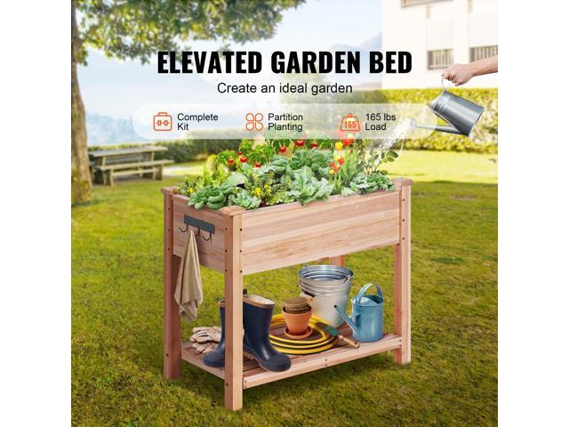 Raised Garden Bed, 34 x 18 x 30 in Wooden Planter Box, Elevated Outdoor Planting Boxes with Legs, for Growing Flowers/Vegetables/Herbs in...