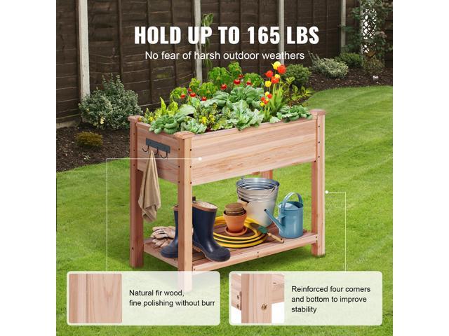 Raised Garden Bed, 34 x 18 x 30 in Wooden Planter Box, Elevated Outdoor Planting Boxes with Legs, for Growing Flowers/Vegetables/Herbs in...