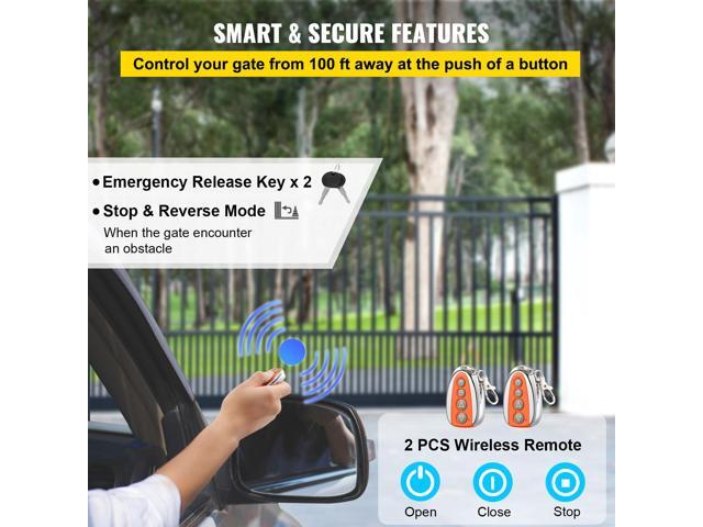 Automatic Sliding Gate Opener 1400LBS with 2 Remote Controls, Gate Operator Hardware Kit for Security, Move Speed 43ft Per Min, Electric Rolling...