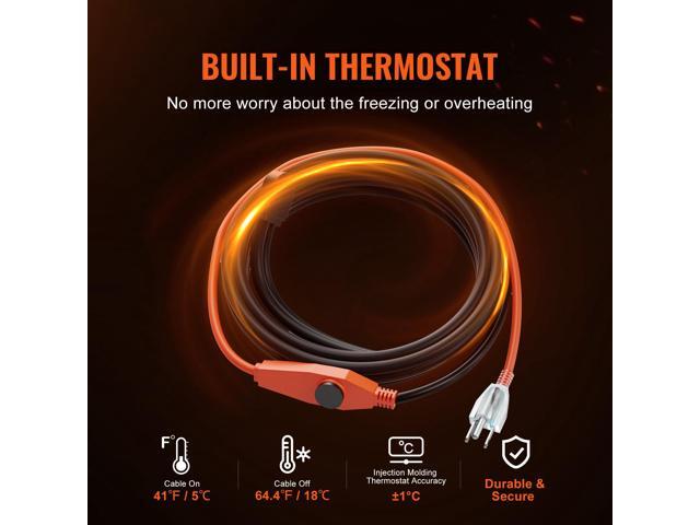 Pipe Heating Cable, 12FT 7W/FT Heat Tape for Pipes with Built-in Thermostat, Water Pipe Heat Cable Protects PVC Hose, Metal and Plastic Pipe from...
