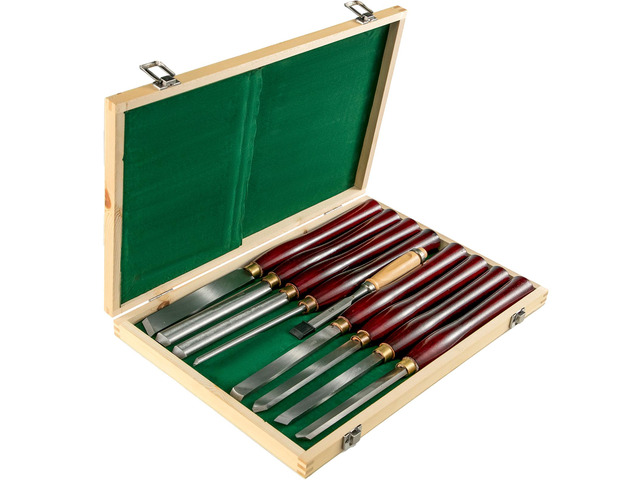8-Piece Wood Lathe Chisel Kit, HSS Steel Blades, Woodworking Turning Tools with Wooden Storage Case, Ideal for Wood, Root, and Furniture Carving - Red