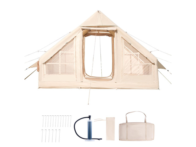 Inflatable Tents for Camping, 3-5 Person Easy Setup Blow up Tent with Hand Pump, 300D Oxford 4 Season Glamping Tent with Stove Jack 2 Doors & 2...