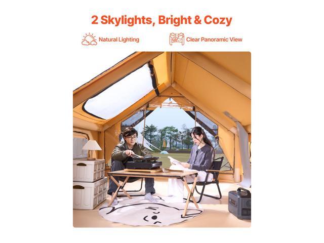 Inflatable Tents for Camping, 5-8 Person Easy Setup Blow up Tent with Hand Pump, Luxury Glamping Tent with 2 Skylights, Canopy, Stove Jack 2 Doors...