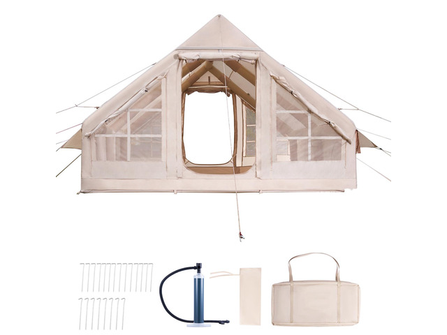 Inflatable Tents for Camping, 5-8 Person Easy Setup Blow up Tent with Hand Pump, 300D Oxford Glamping Tent with Stove Jack 2 Doors & 4 Mesh...
