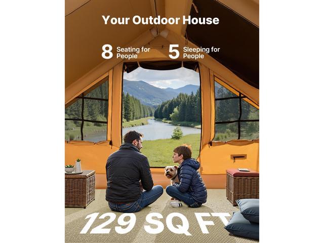 Inflatable Tents for Camping, 5-8 Person Easy Setup Blow up Tent with Hand Pump, Luxury Glamping Tent with 2 Skylights, Canopy, Stove Jack 2 Doors...