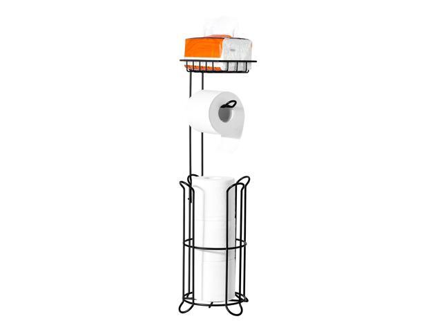 Free Standing Toilet Paper Holder with Shelf, 3-in-1 Premium Metal Material, Store Up to 4 Mega Rolls, Elevated Base Design, Tissue Roll Storage...
