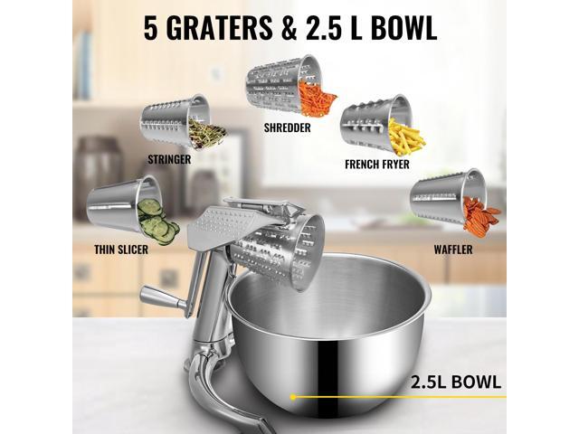 Rotary Cheese Grater, Zinc Alloy Rotary Vegetable Mandoline, Manual Cheese Mandoline with 5 Stainless Steel Cutting Cones, Manual Vegetable Grater...