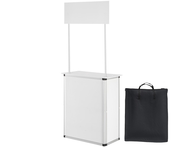 Promotion Counter Table, Portable Tradeshow Podium Table, 30.91' x 14.96' x 71.46', Display Exhibition Counter Stand Booth Fair with Wall, Pop Up...