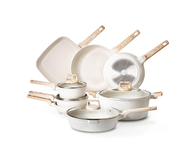 19 Piece Pots and Pans Set Nonstick, Granite Cookware Set, Induction Cookwares, Kitchen RV Cooking Sets with Frying, Sauce, Saute, Tempered Glass...