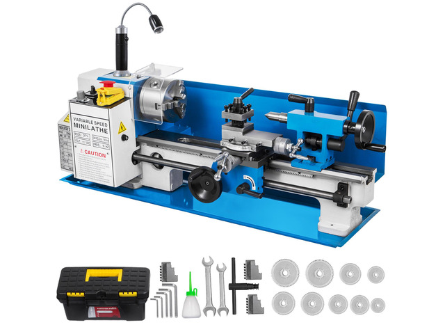 Metal Lathe 7x14inch Precision Bench Top Mini Metal Lathe 550W Precision Metal Lathe Variable Speed 50-2500 RPM Nylon Gear with A Movable Lamp