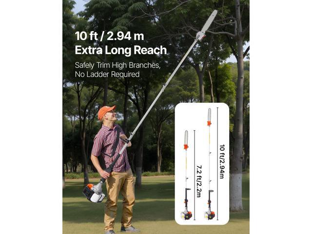 Gas Pole Saw, 52CC 2 Stroke Gas Powered Pole Saws with 14 in Cutting Bar, Cordless Tree Trimmer with 30 fl. oz Fuel Tank, 7.2 to 10 ft Extendable,...
