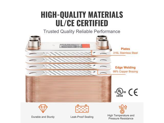 VEVOR 100 Plate Heat Exchanger 4*1-1/4' MNPT Ports 5'x 12' Brazed 316L St. Steel