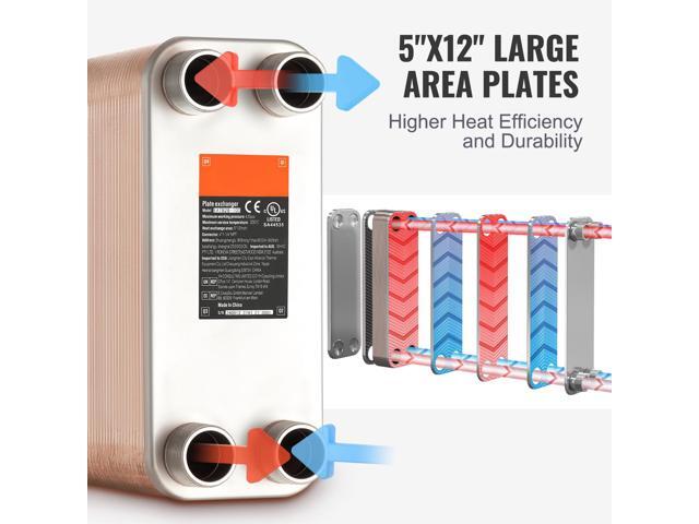 VEVOR 100 Plate Heat Exchanger 4*1-1/4' MNPT Ports 5'x 12' Brazed 316L St. Steel
