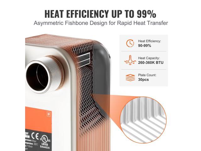 Heat Exchanger, 5'x 12' 30 Plates Brazed Plate Heat Exchanger, Copper/316L Stainless Steel Water To Water Heat Exchanger For Floor Heating, Water...