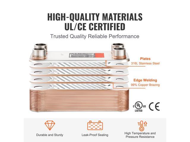 Heat Exchanger, 5'x 12' 30 Plates Brazed Plate Heat Exchanger, Copper/316L Stainless Steel Water To Water Heat Exchanger For Floor Heating, Water...