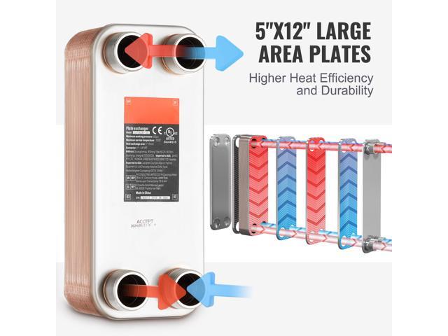 Heat Exchanger, 5'x 12' 30 Plates Brazed Plate Heat Exchanger, Copper/316L Stainless Steel Water To Water Heat Exchanger For Floor Heating, Water...