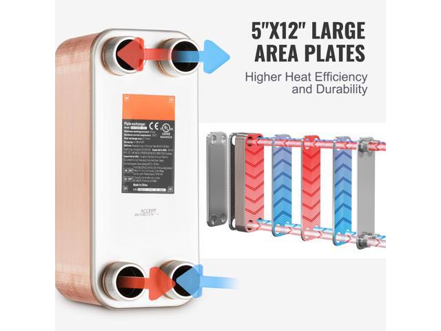 Heat Exchanger, 5'x 12' 50 Plates Brazed Plate Heat Exchanger, Copper/316L Stainless Steel Water To Water Heat Exchanger For Floor Heating, Water...