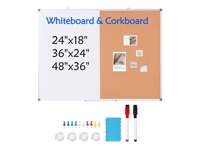 48'x 36' Whiteboard & Cork Board Combo with Aluminum Frame 2-in-1 Magnetic Dry Erase Bulletin Board for Wall Mount Ideal for School, Home, Office