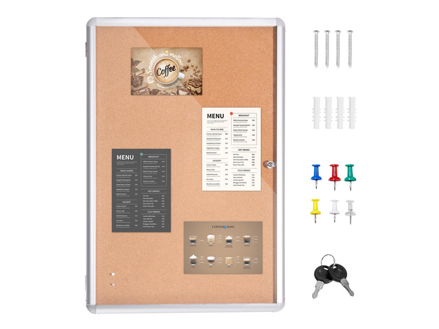 36'x24' Enclosed Cork Board with Aluminum Frame Lockable Bulletin Board with Acrylic Door & 2 Keys Weather-Resistant Wall Display Case for...