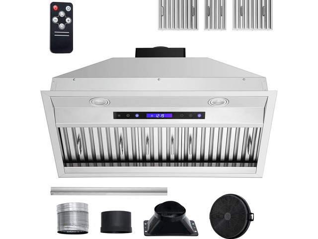 Insert Range Hood, 900CFM 4-Speed, 30 Inch Stainless Steel Built-in Kitchen Vent with Touch & Remote Control LED Lights Baffle Filters,...