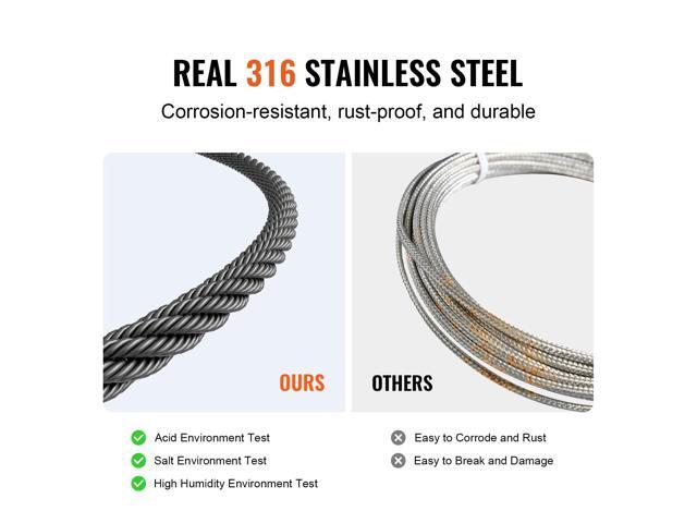 Wire Rope Kit, 1/8' 500 ft 316 Stainless Steel Cable with Cutter and Gloves, 1600 lbs Breaking Strength, 7x7 Strands Core Marine Aircraft Grade for...