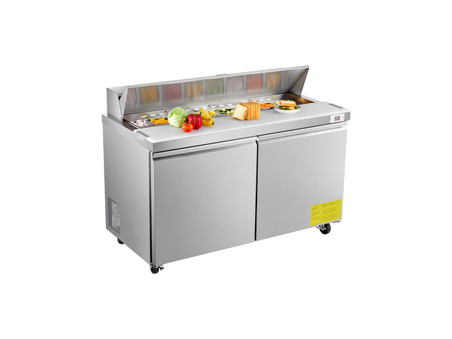 60'W Commercial Refrigerator, 15.4 Cu. Ft Sandwich Prep Refrigerated Table, Mega Top Food Prep Fridge with 16 Pans and Cutting Board, Stainless...