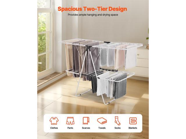 Clothes Drying Rack, 2-Tier Foldable Laundry Dryer Rack with Sock Clips & 31 Dry Rods, Metal Height Adjustable Drying Racks for Outdoor & Indoor,...
