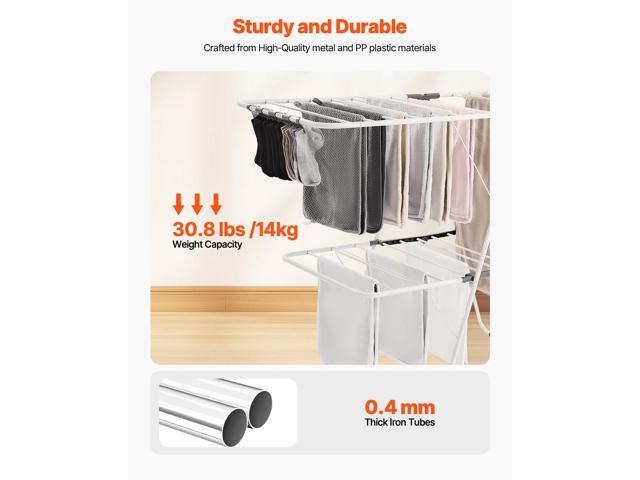 Clothes Drying Rack, 2-Tier Foldable Laundry Dryer Rack with Sock Clips & 31 Dry Rods, Metal Height Adjustable Drying Racks for Outdoor & Indoor,...