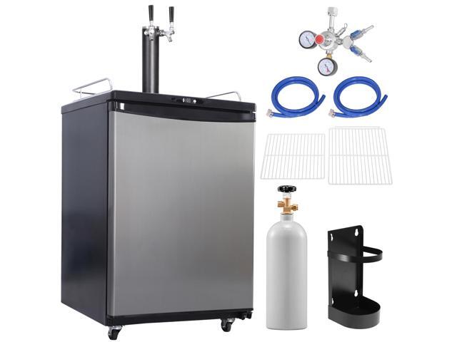 Beer Kegerator, Dual Tap Draft Beer Dispenser, Full Size Keg Refrigerator With Shelves, CO2 Cylinder, Drip Tray & Rail, 32°F- 75.2°F Temperature...