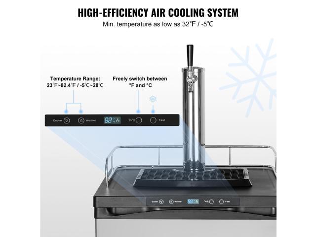 Beer Kegerator, Single Tap Draft Beer Dispenser, Full Size Keg Refrigerator With Shelf, CO2 Tank(No Gas), Drip Tray & Rail, 23°F- 82.4°F...