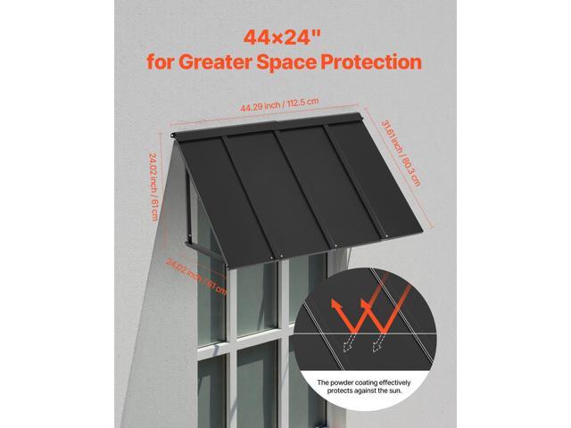 Fixed Metal Awning 44 x 24 in, Window Awning Door Canopy, Stable Triangle Steel Frame Awnings for Doors Exterior Rain, and Snow Sunlight Protection...